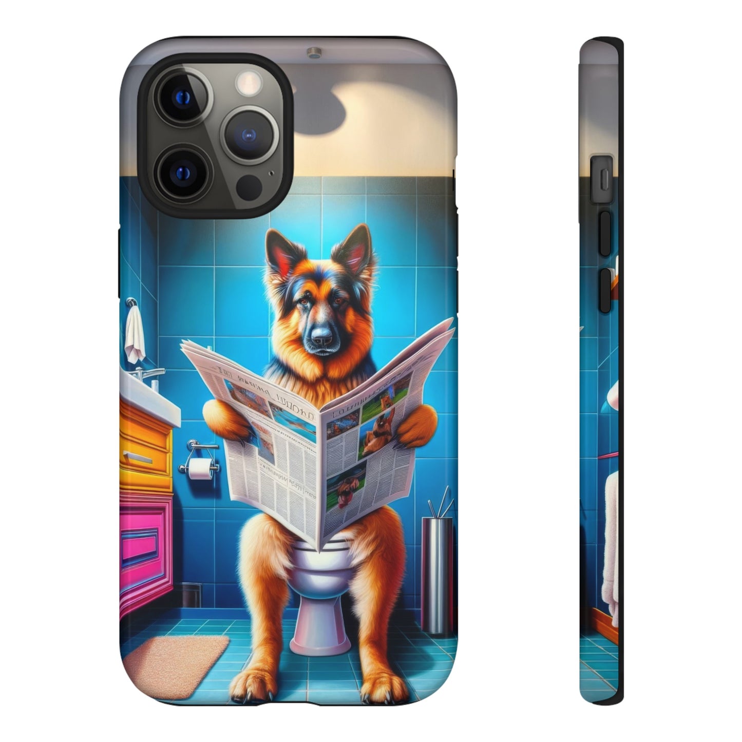 German Shepherd using a toilet Phone Case