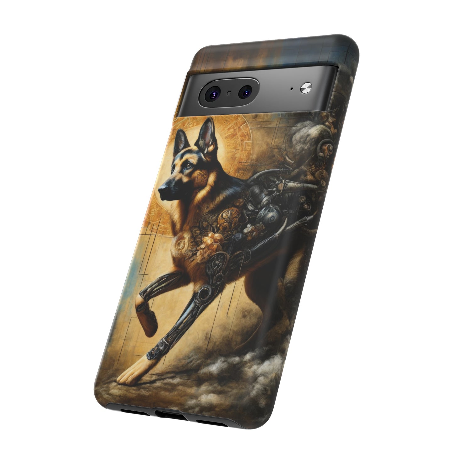 Byzantine, charcoal, and cybernetic German Shepherd Phone Case