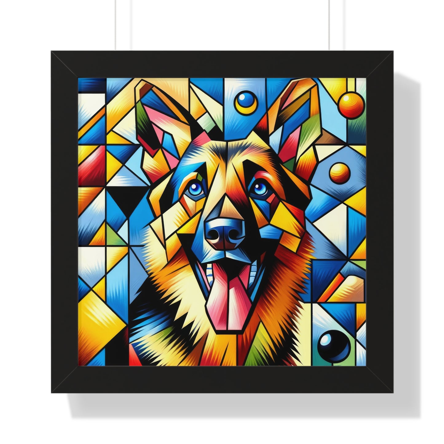 German Shepherd in Cubism Framed Poster Painting 16x16