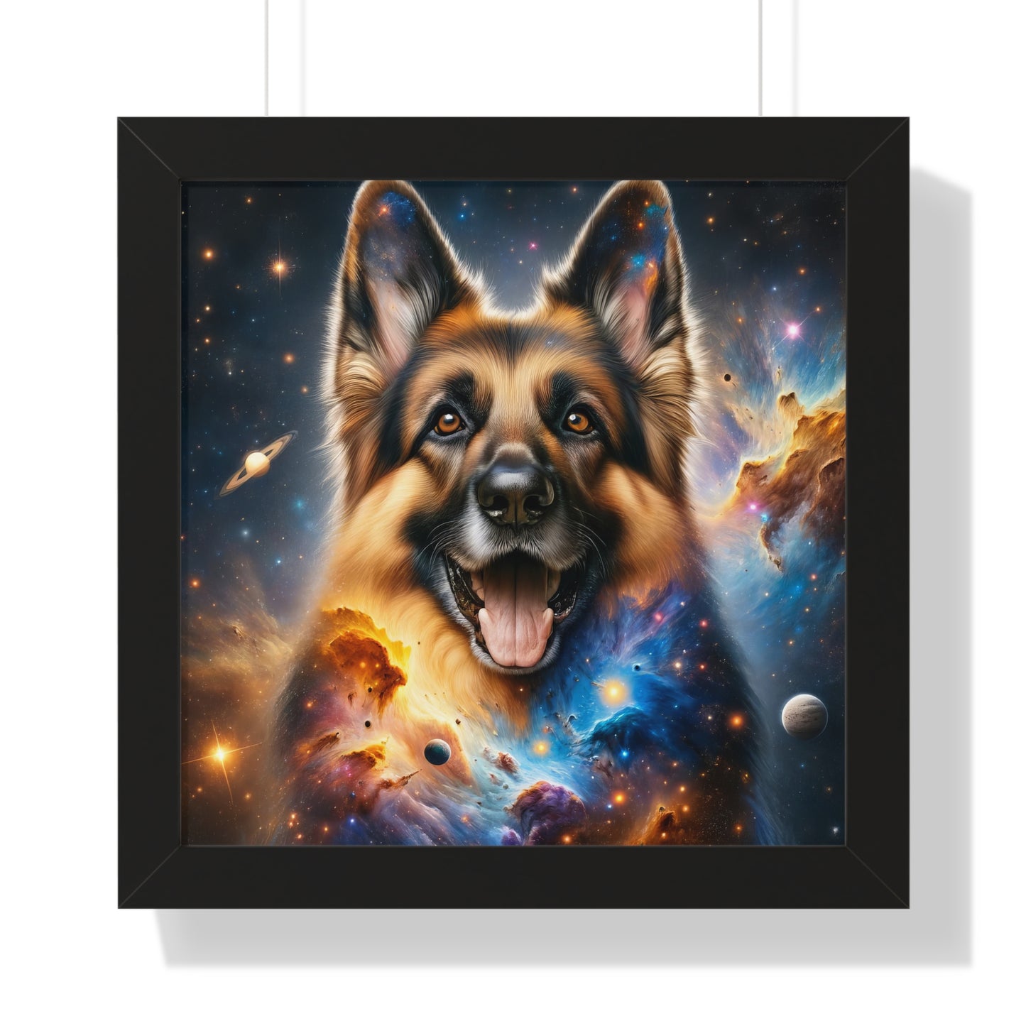 German Shepherd in Space Framed Poster Painting 16x16