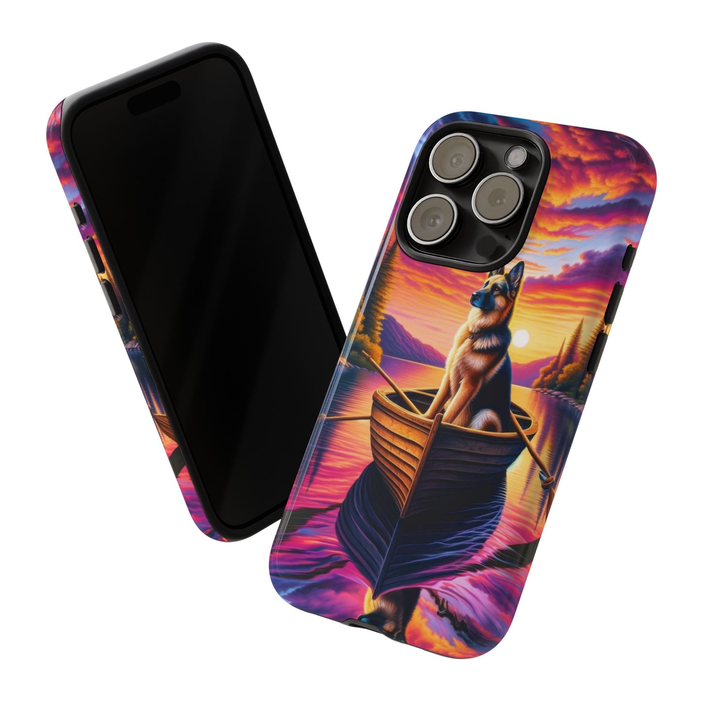 German Shepherd Rowing a boat Phone Case