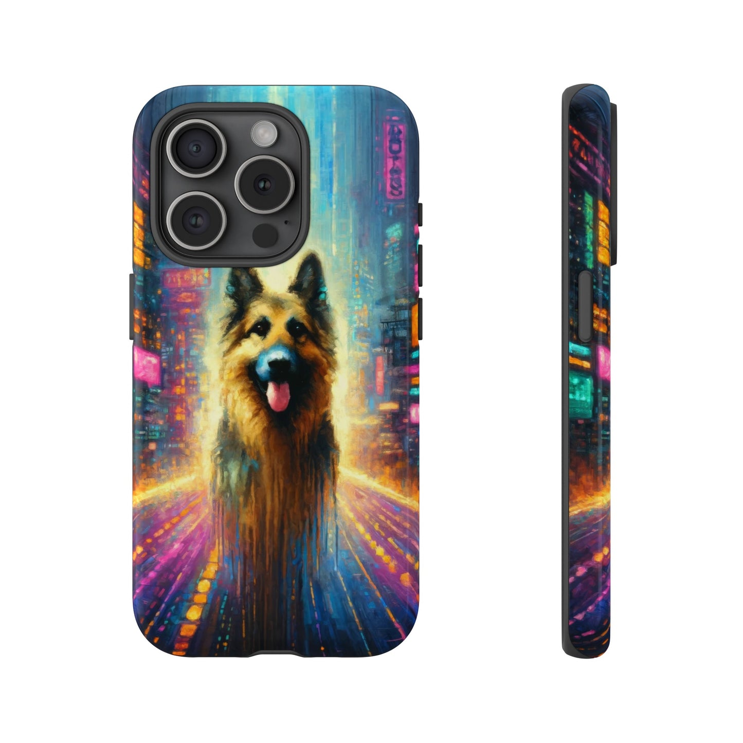 Impressionism meets cyberpunk German Shepherd Phone Case