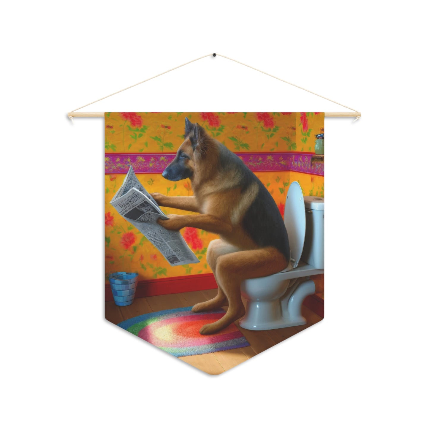 German Shepherd Using a Toilet Pennant