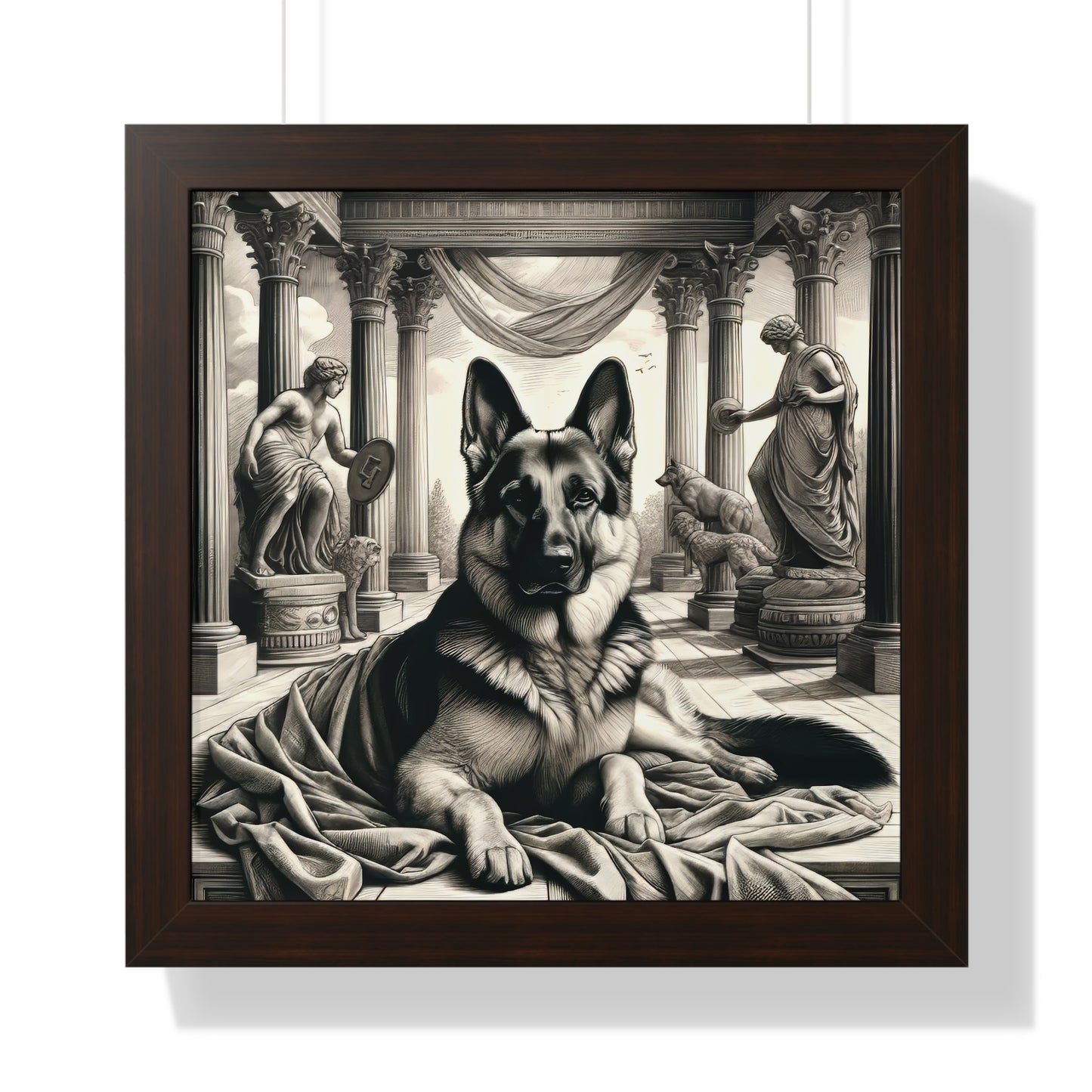 Etching and greco-roman German Shepherd Framed Poster Painting 16x16