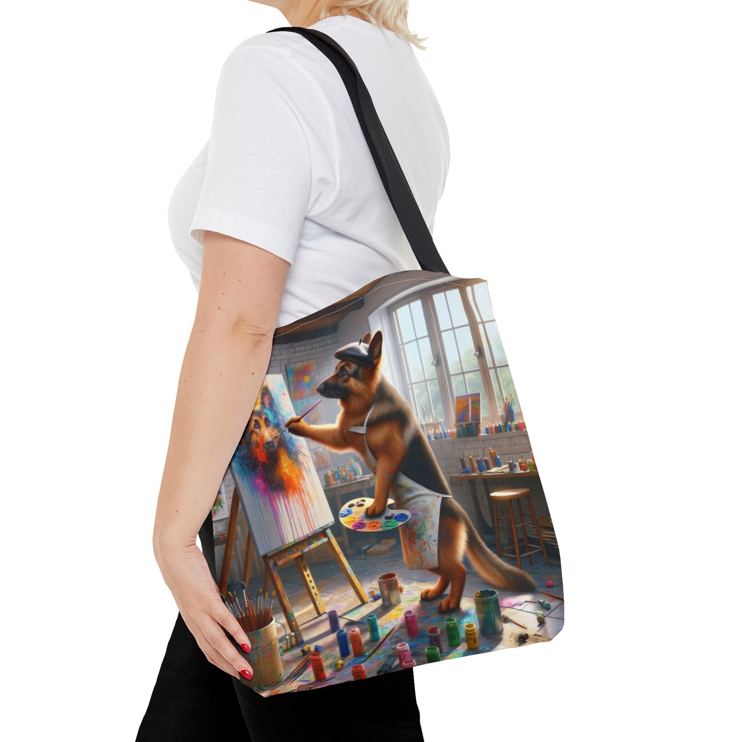 German Shepherd Painting on a Canvas Tote Bag