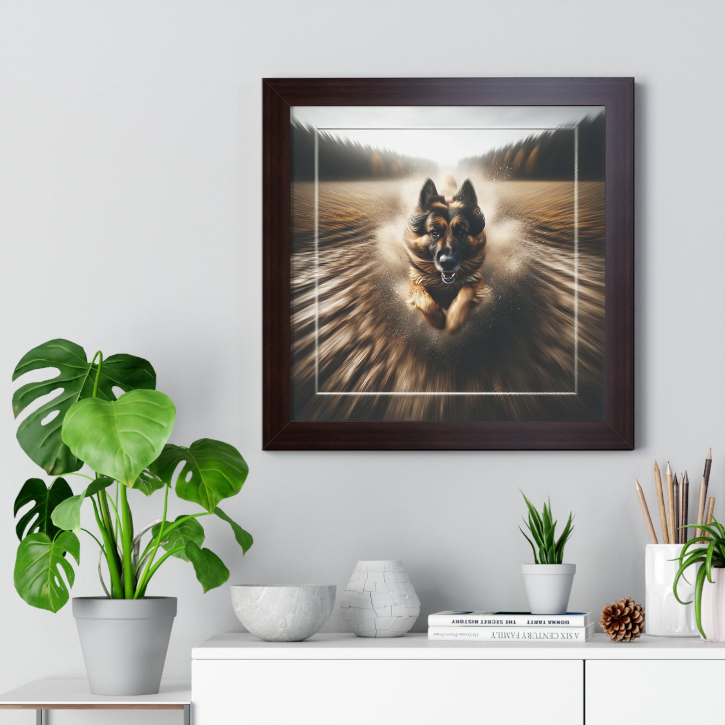 Motion blur German Shepherd Framed Poster Painting 16x16