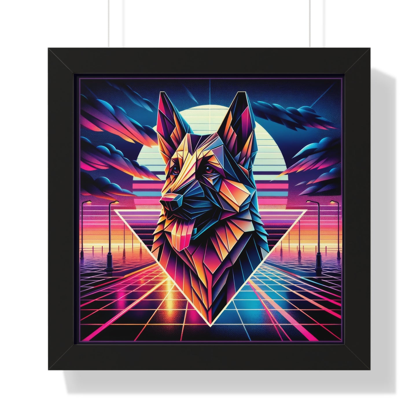 Origami and polyart German Shepherd Framed Poster Painting 16x16