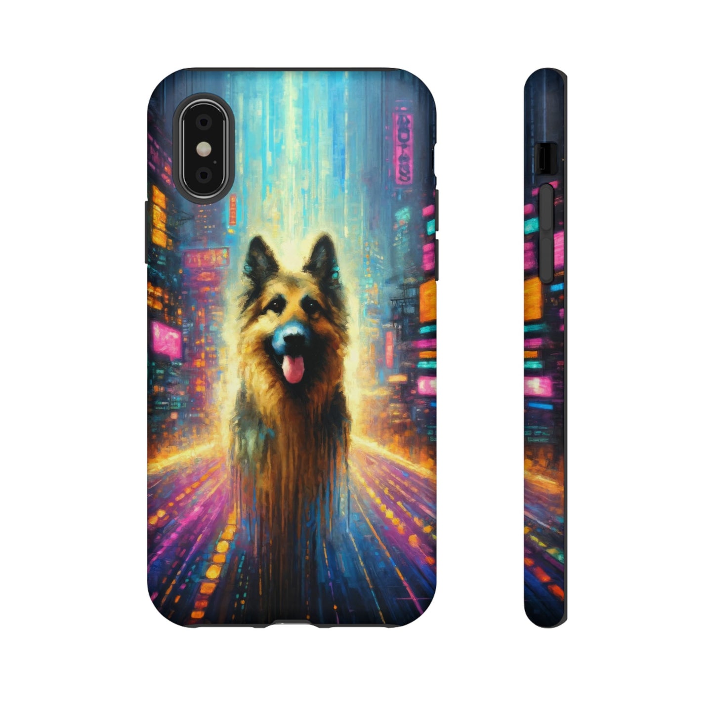 Impressionism meets cyberpunk German Shepherd Phone Case