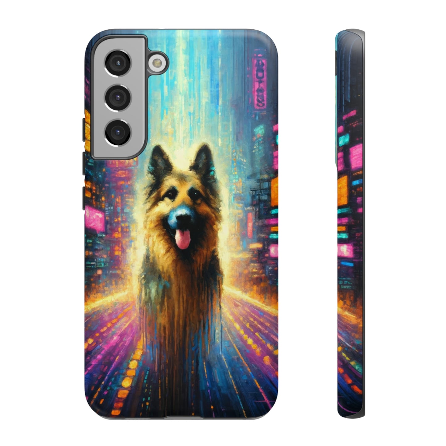 Impressionism meets cyberpunk German Shepherd Phone Case