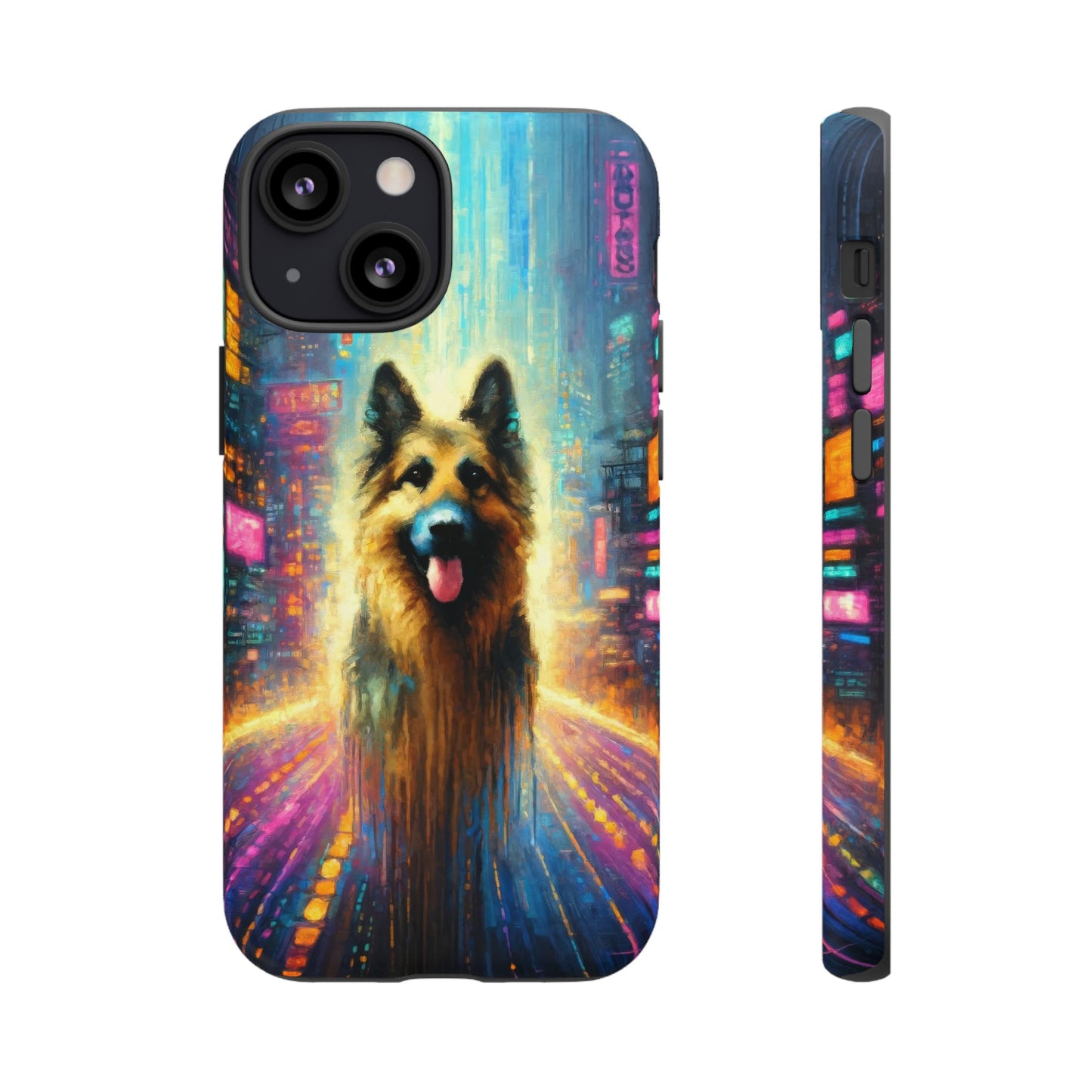 Impressionism meets cyberpunk German Shepherd Phone Case