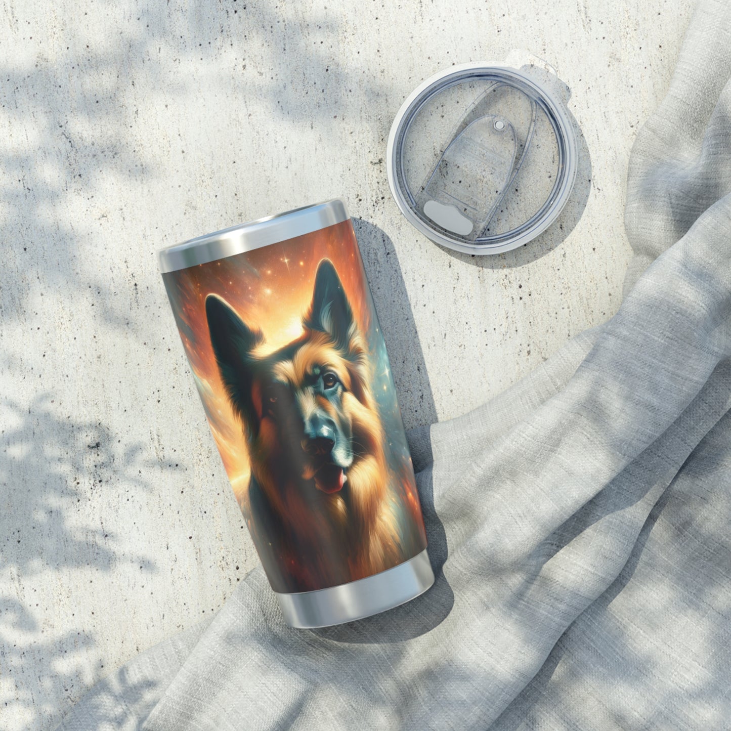 Sci-fi and stars-themed German Shepherd 20oz Tumbler