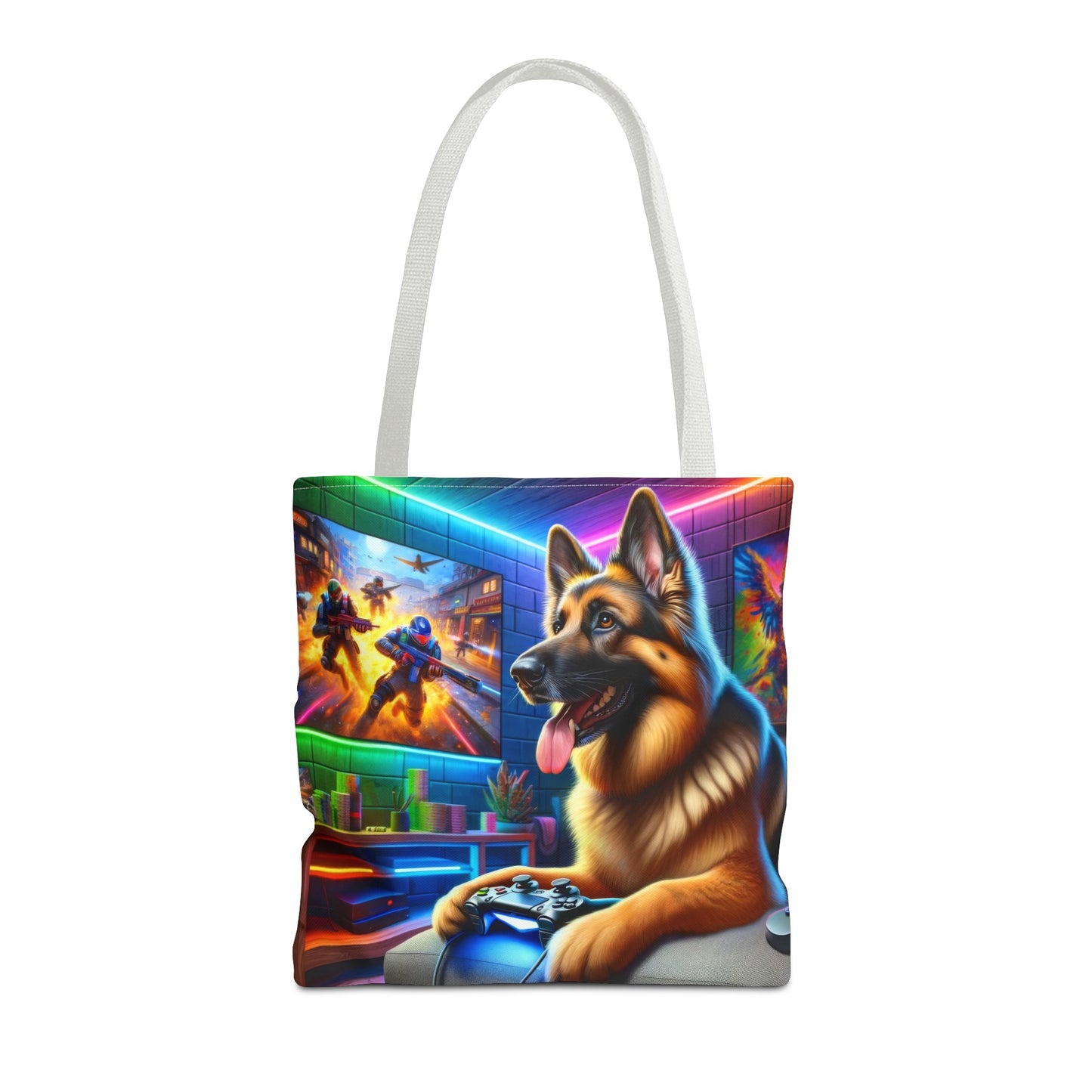 German Shepherd Playing Video Games Tote Bag