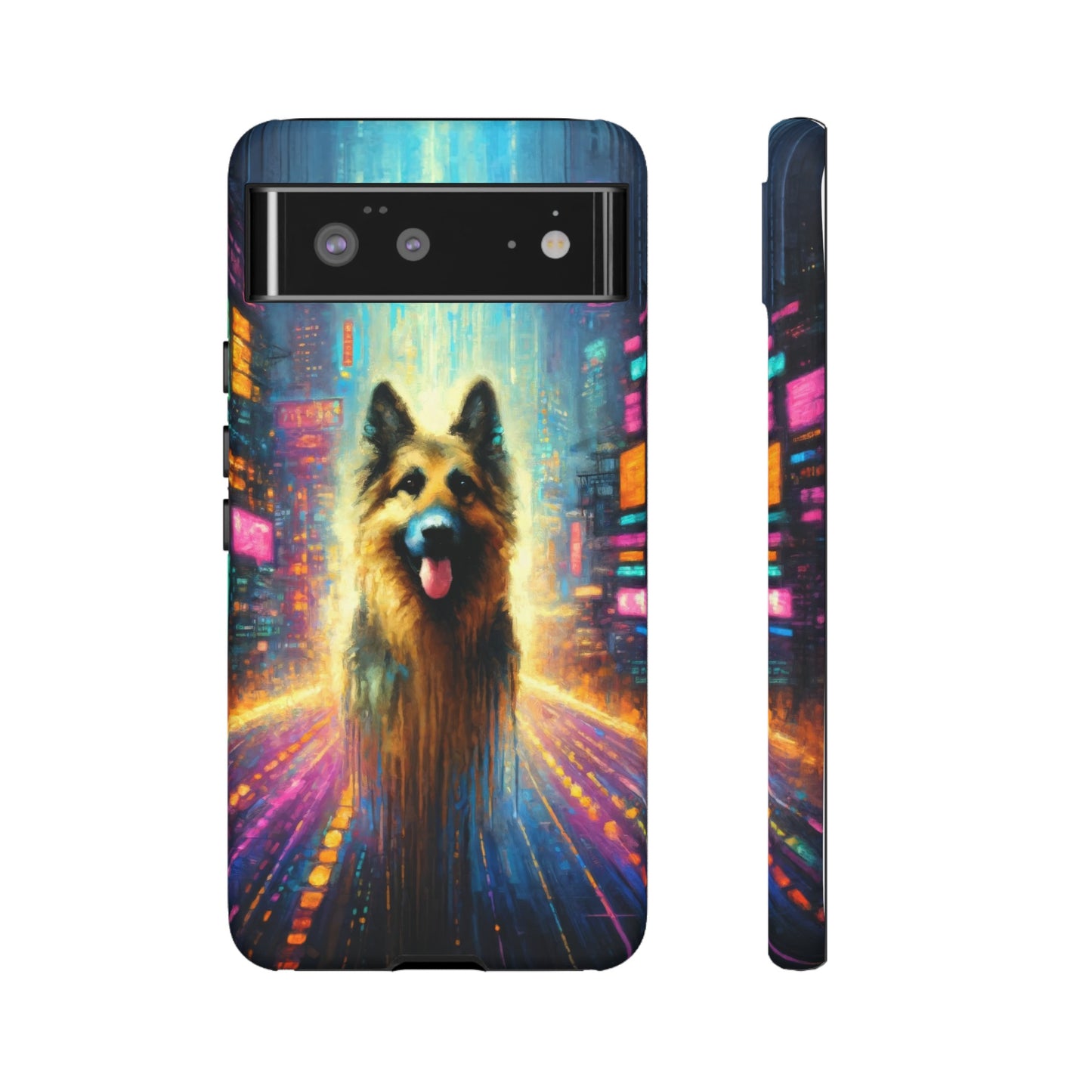 Impressionism meets cyberpunk German Shepherd Phone Case