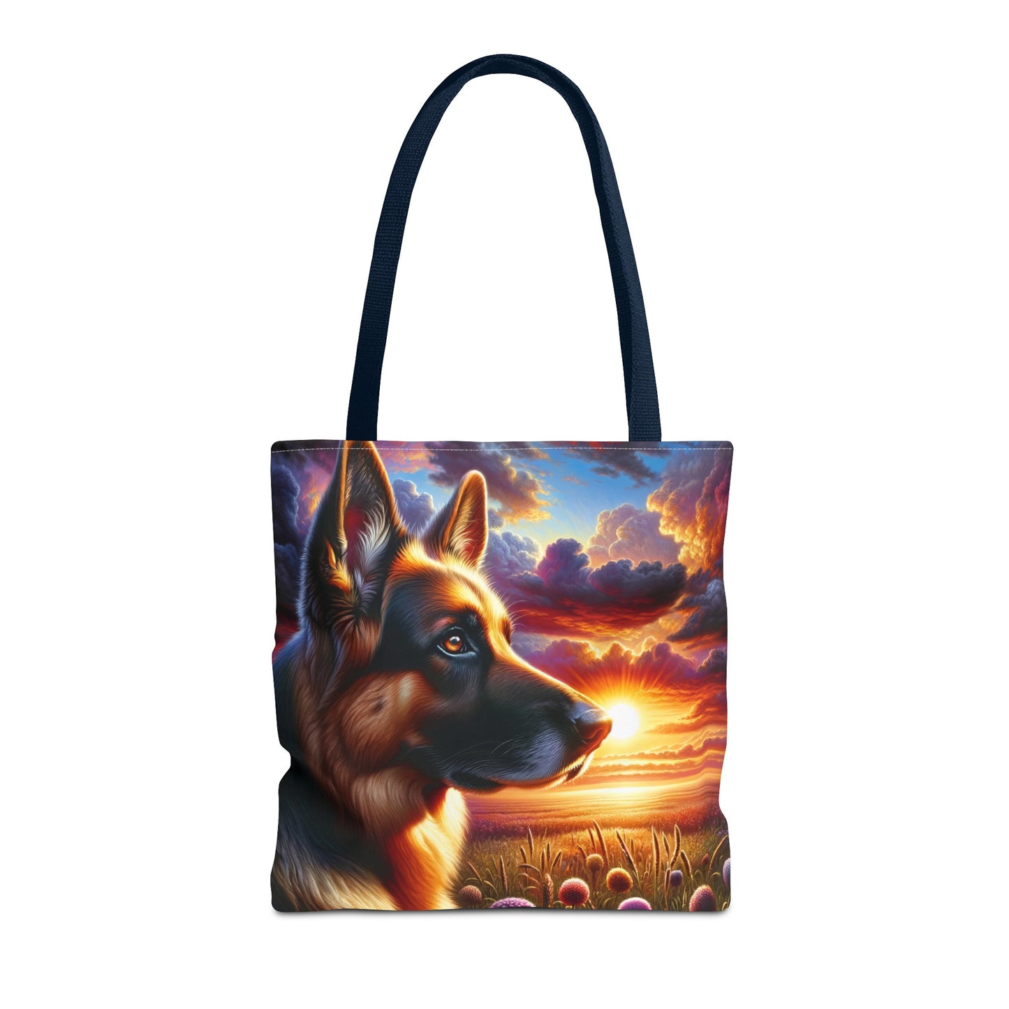 German Shepherd Watching a sunset Tote Bag