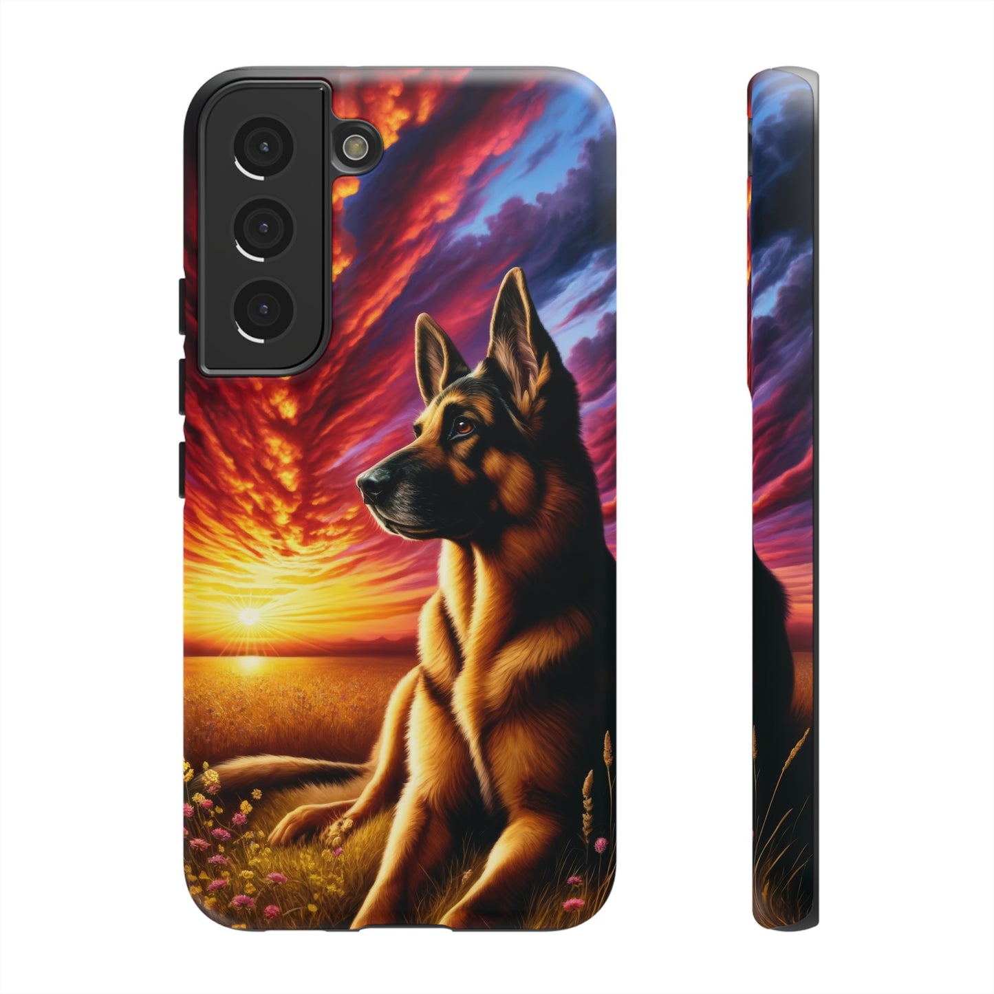 German Shepherd Watching a Sunset Phone Case