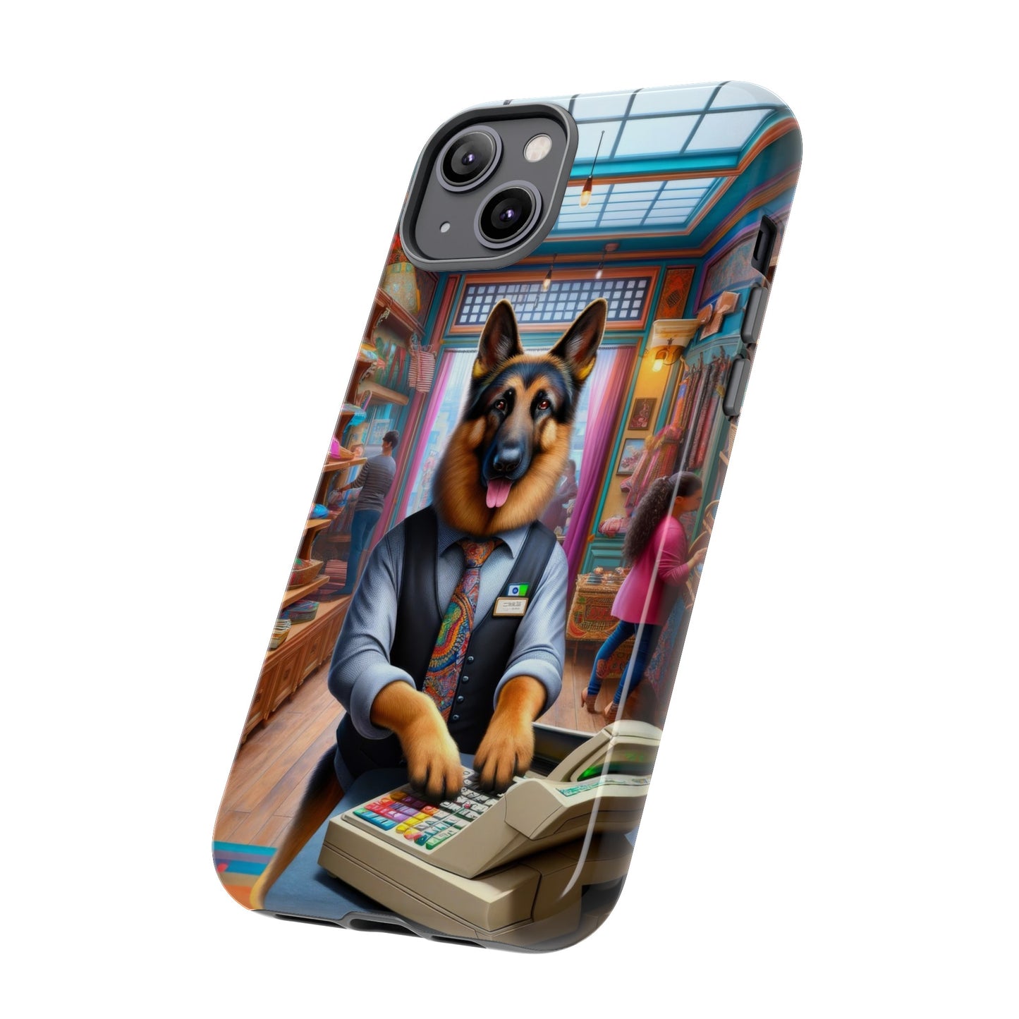 German Shepherd Operating a Cash Register Phone Case