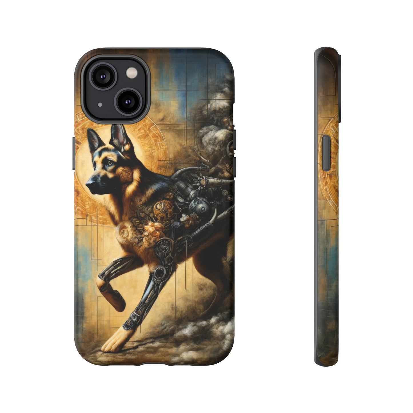 Byzantine, charcoal, and cybernetic German Shepherd Phone Case