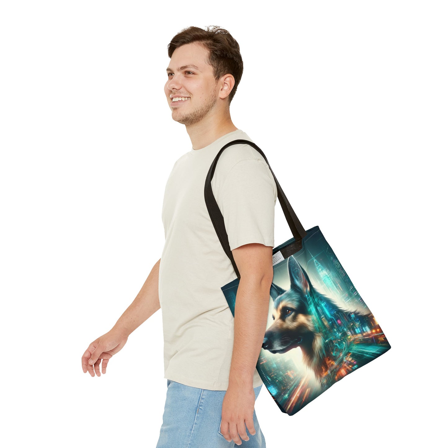 Cyberpunk German Shepherd Tote Bag