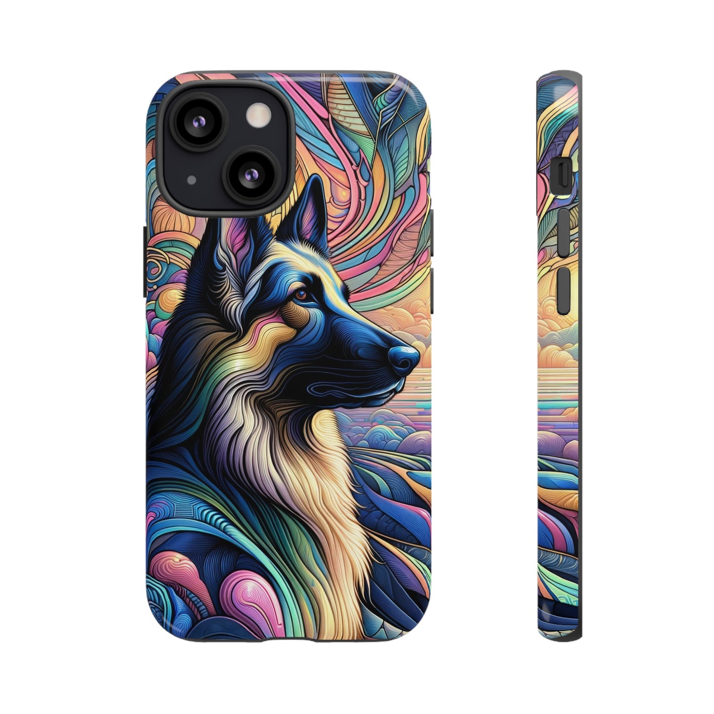 Art nouveau and vaporwave German Shepherd Phone Case