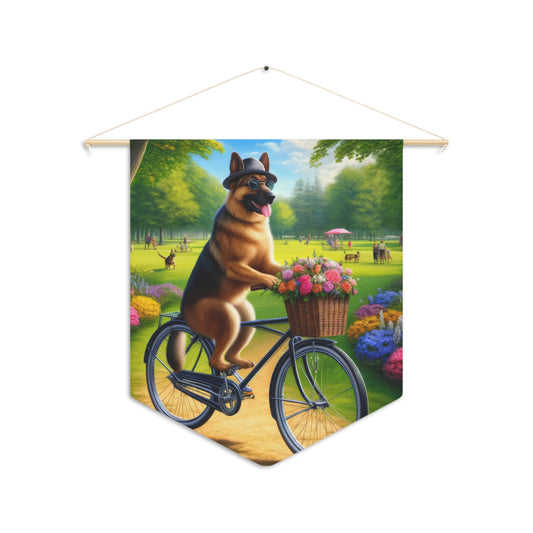 German Shepherd Riding a Bicycle Pennant