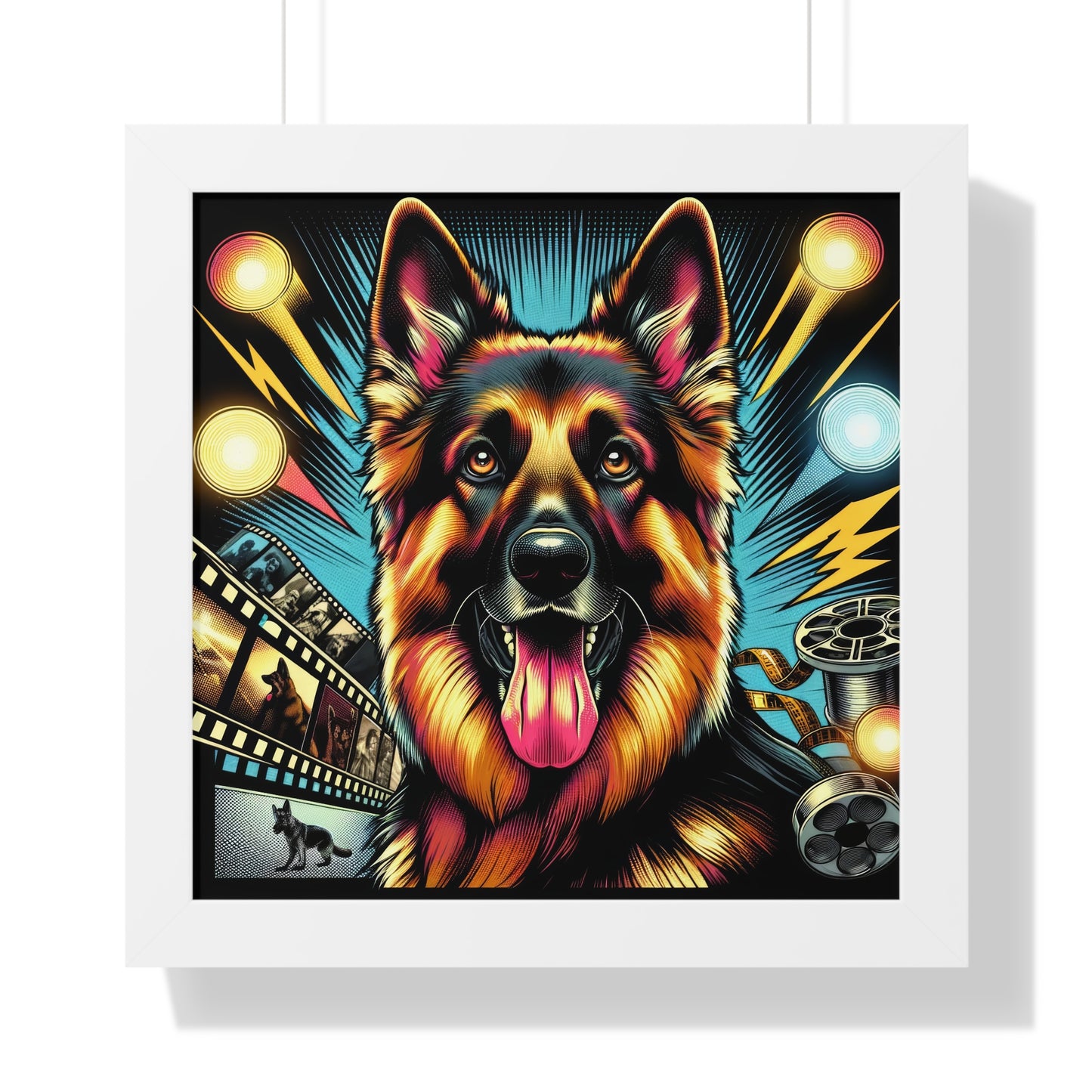 Comic book style German Shepherd Framed Poster Painting 16x16