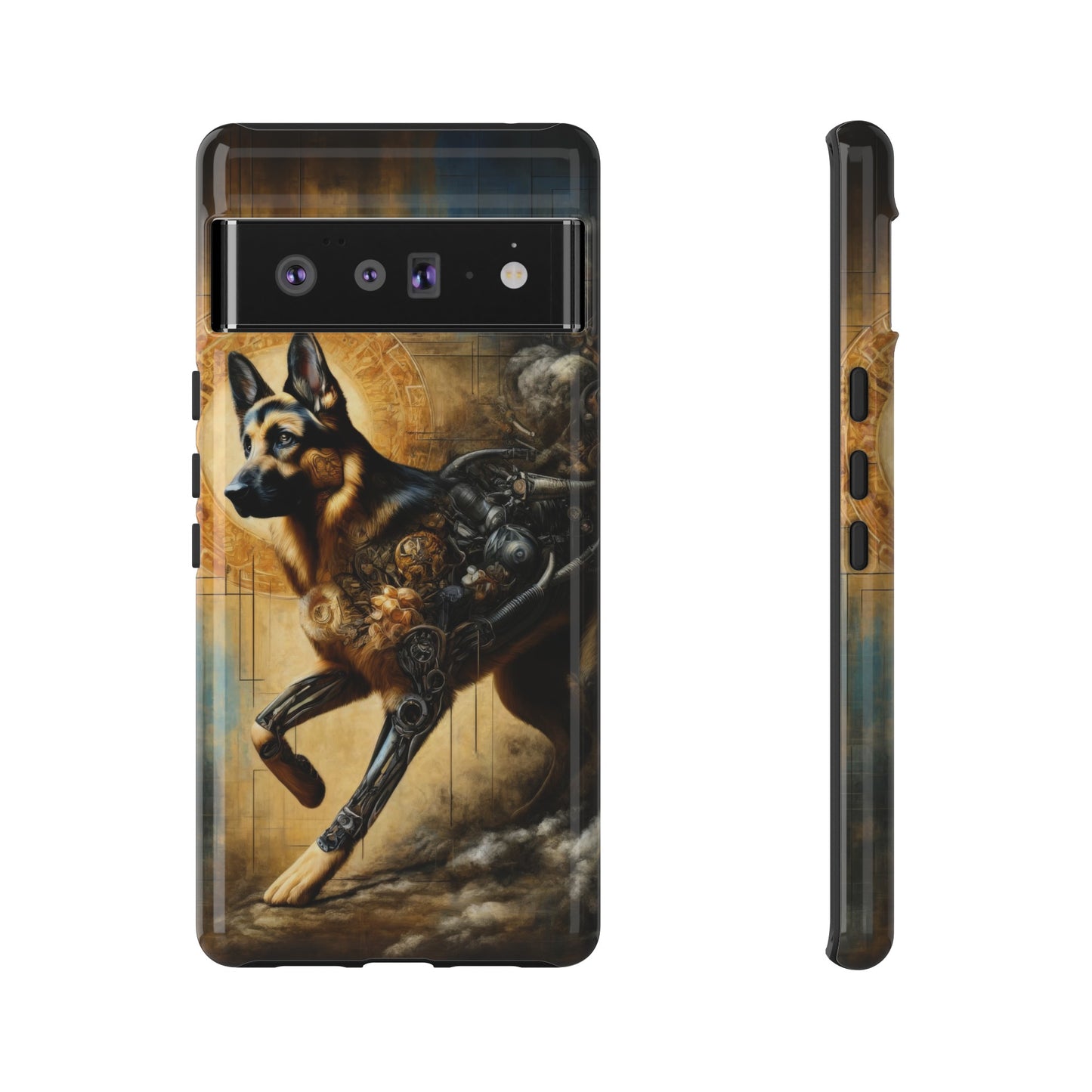 Byzantine, charcoal, and cybernetic German Shepherd Phone Case