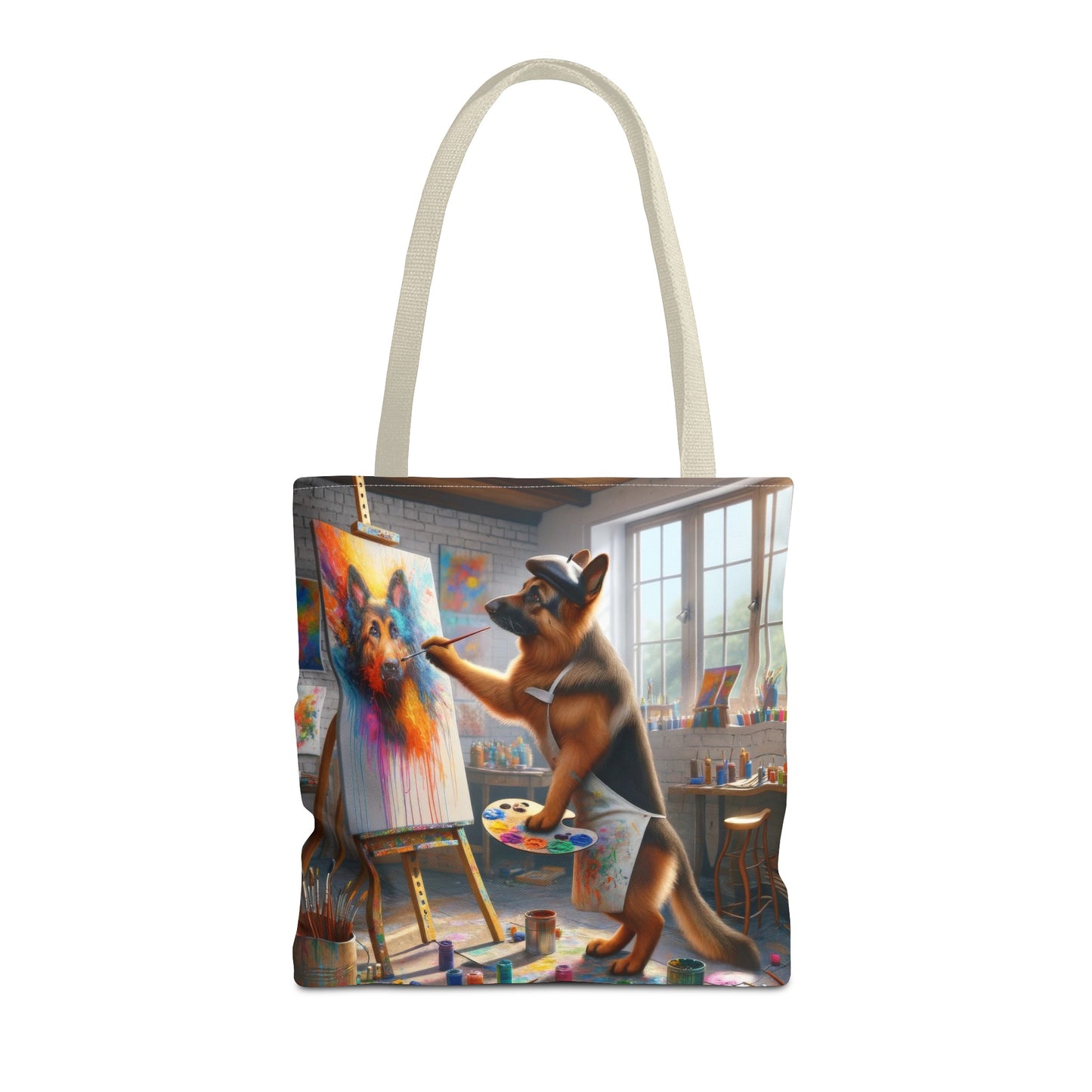 German Shepherd Painting on a Canvas Tote Bag