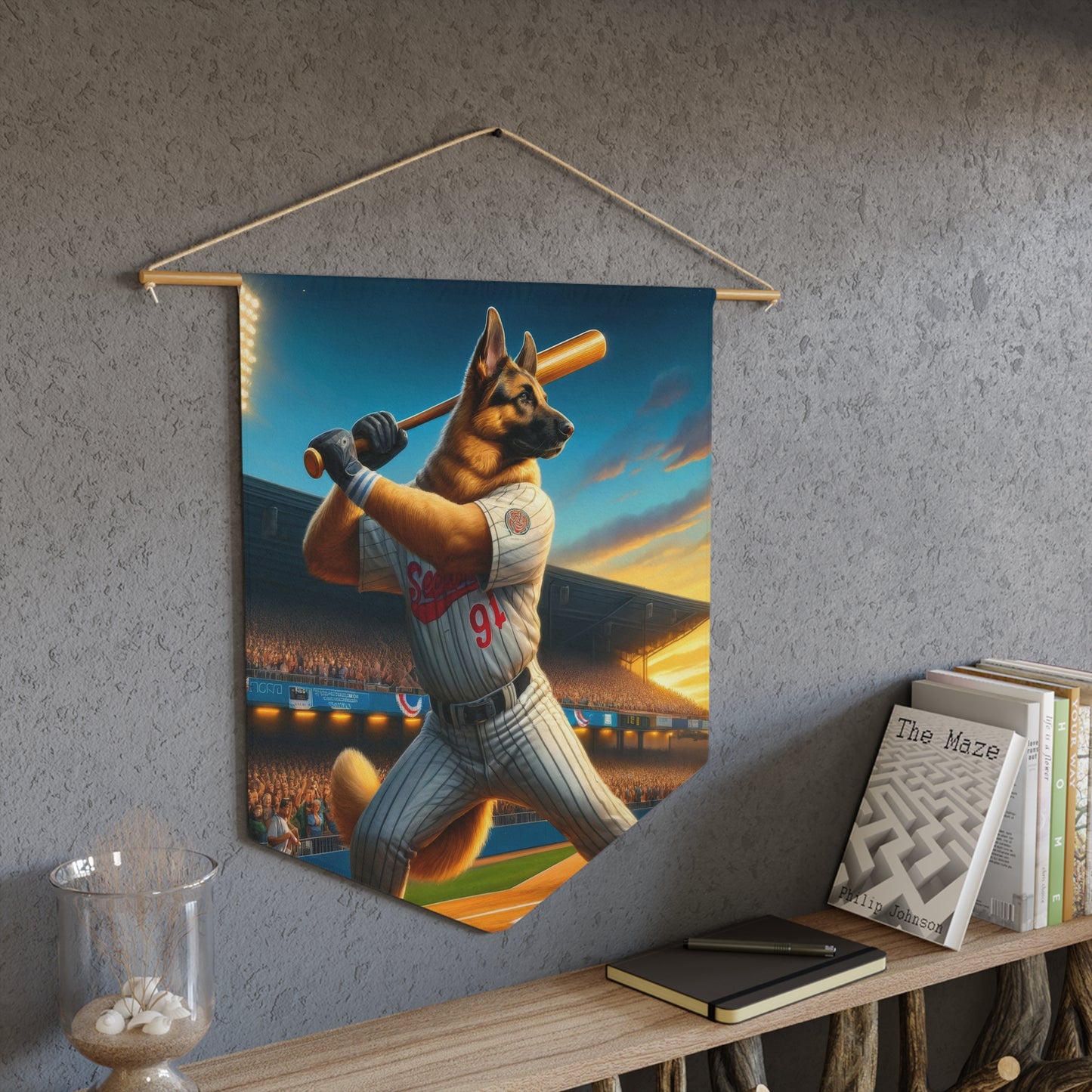 German Shepherd Playing Baseball Pennant