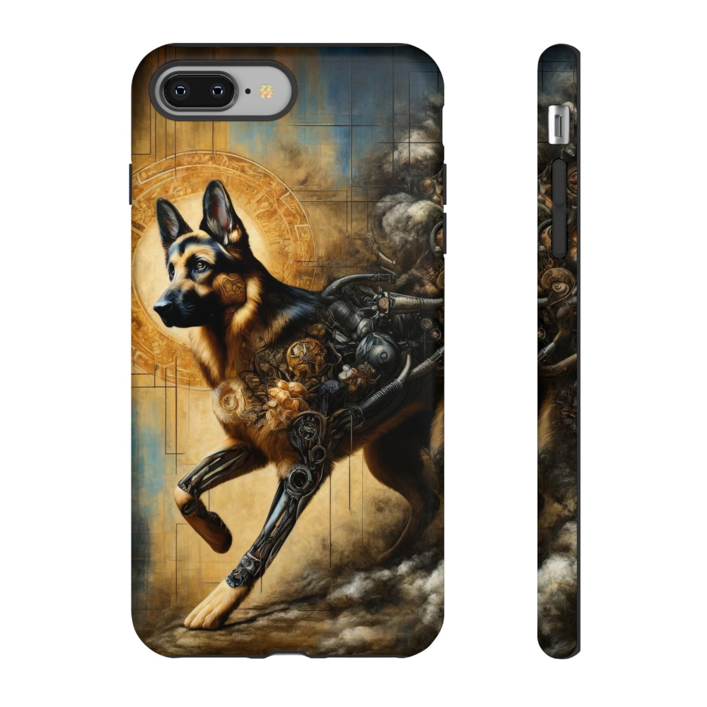 Byzantine, charcoal, and cybernetic German Shepherd Phone Case