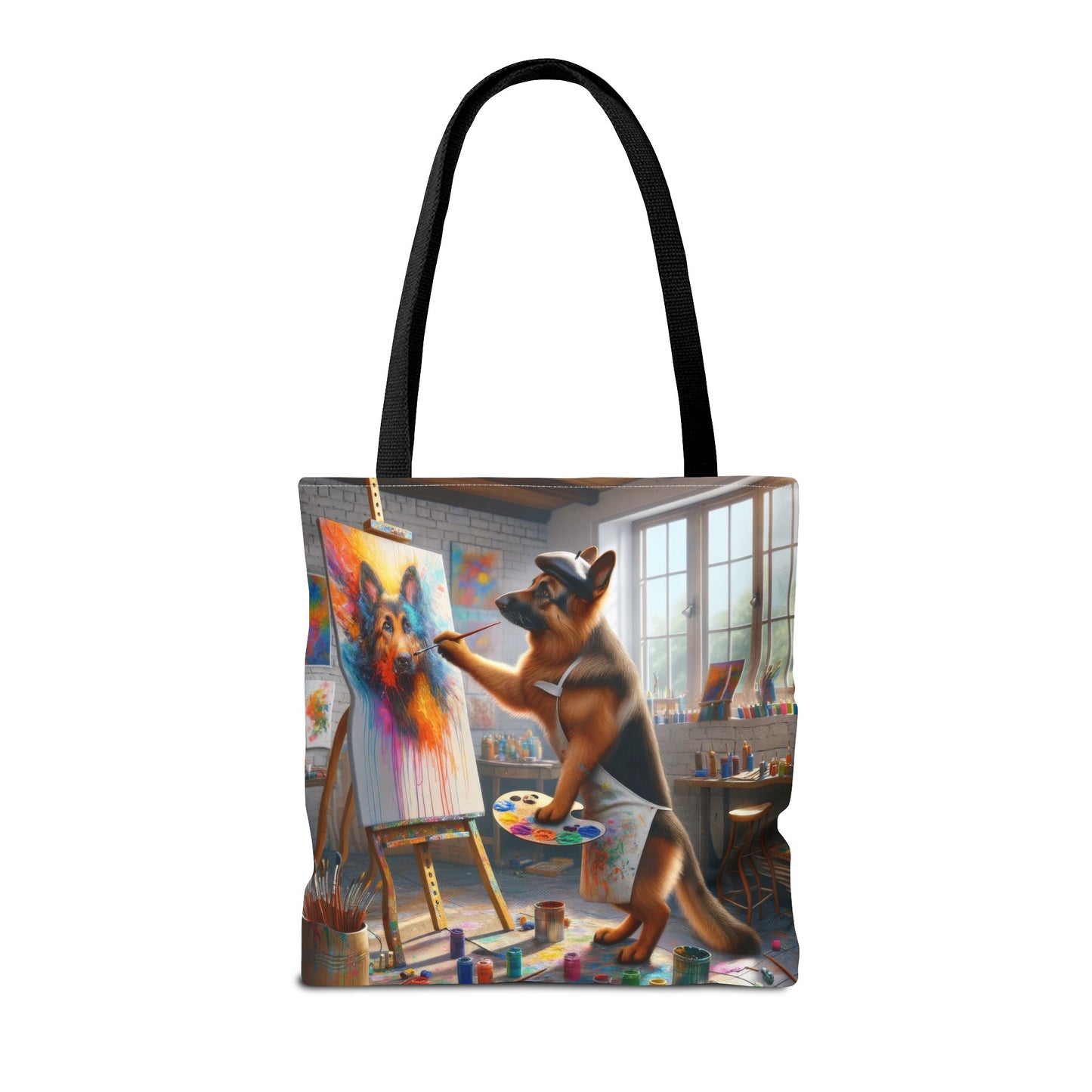 German Shepherd Painting on a Canvas Tote Bag