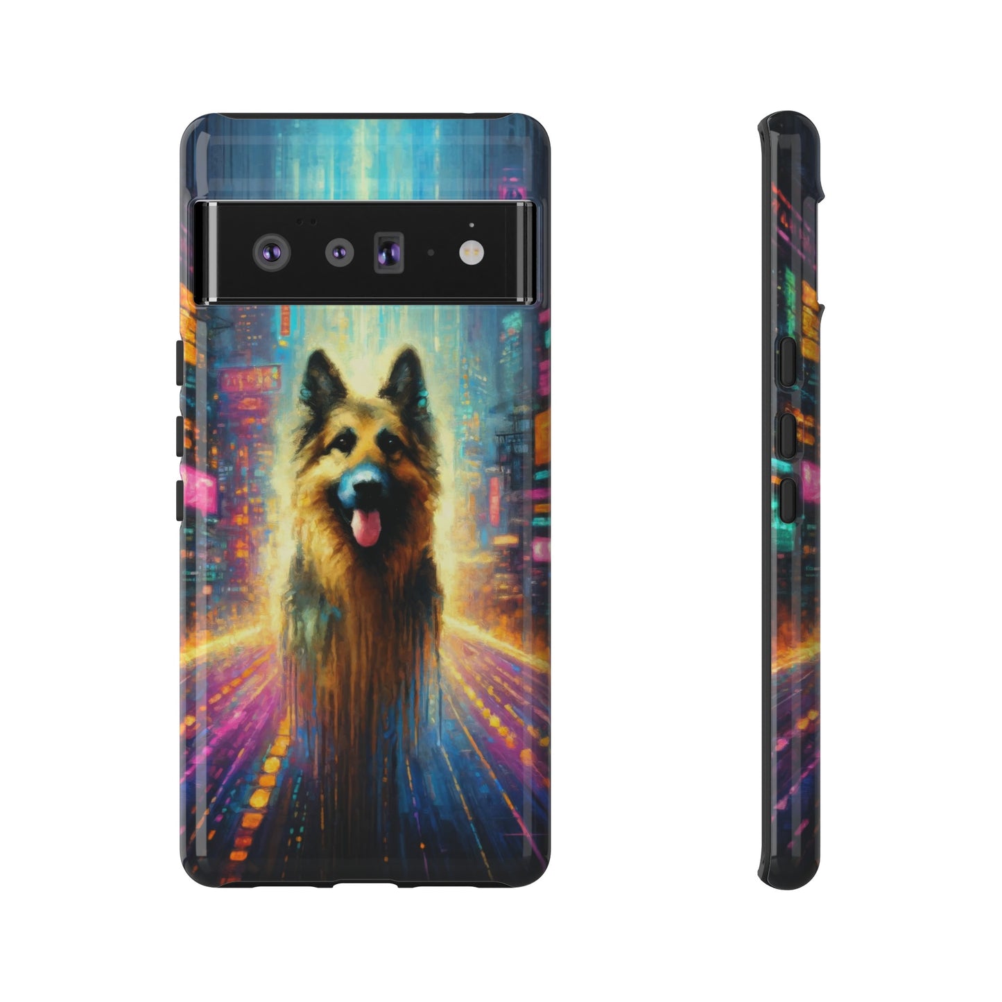 Impressionism meets cyberpunk German Shepherd Phone Case