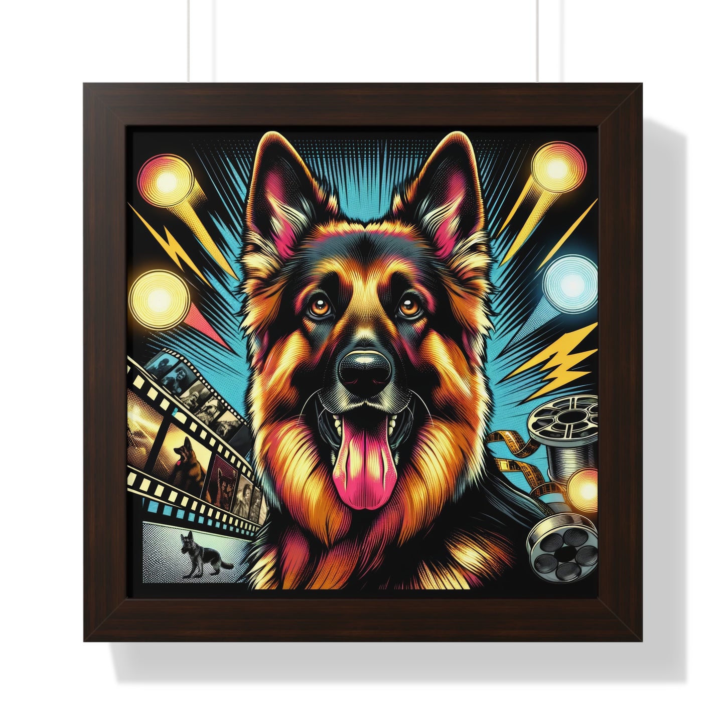 Comic book style German Shepherd Framed Poster Painting 16x16