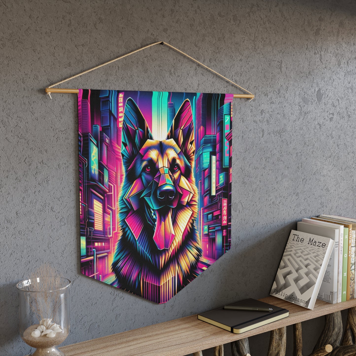 Glitch art German Shepherd Pennant