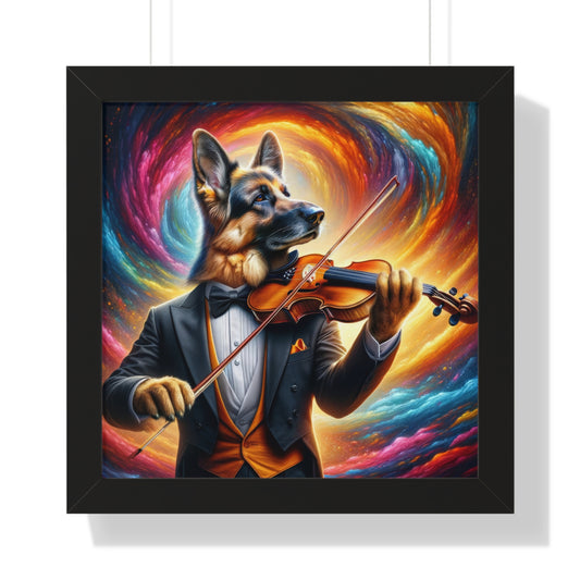 German Shepherd Playing the Violin Framed Poster Painting 16x16