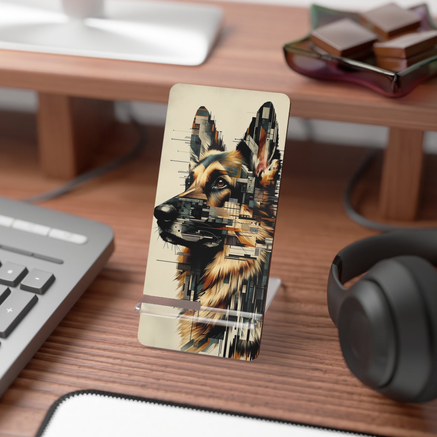 Constructivist and dadaist German Shepherd Smartphone Stand