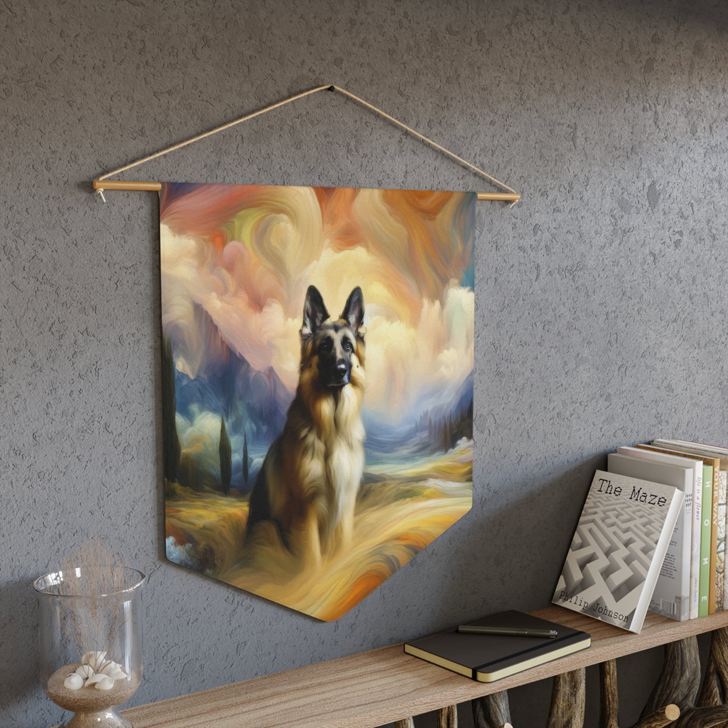 German Shepherd in an impressionist and surreal landscape Pennant