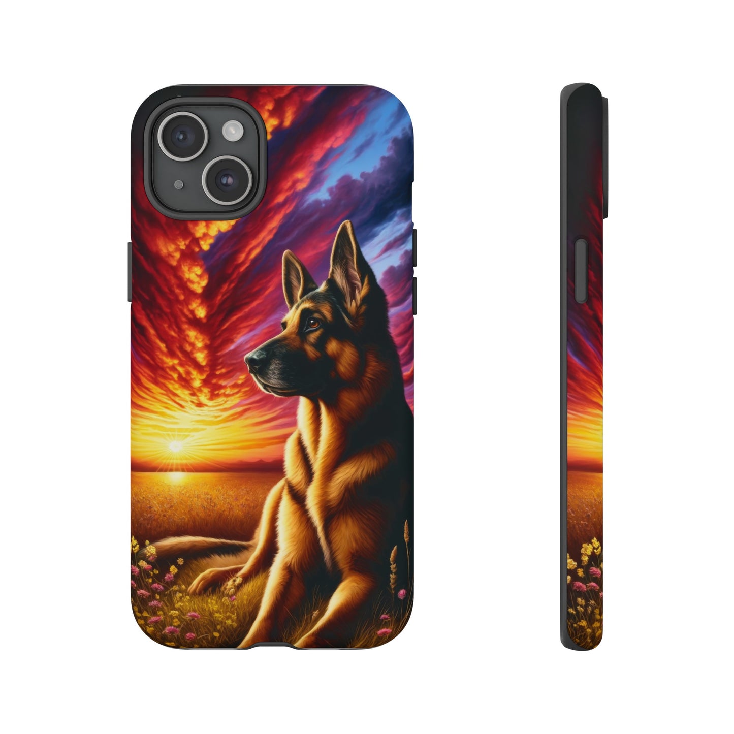 German Shepherd Watching a Sunset Phone Case