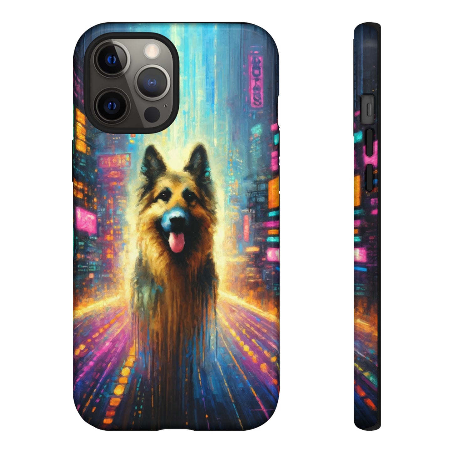 Impressionism meets cyberpunk German Shepherd Phone Case