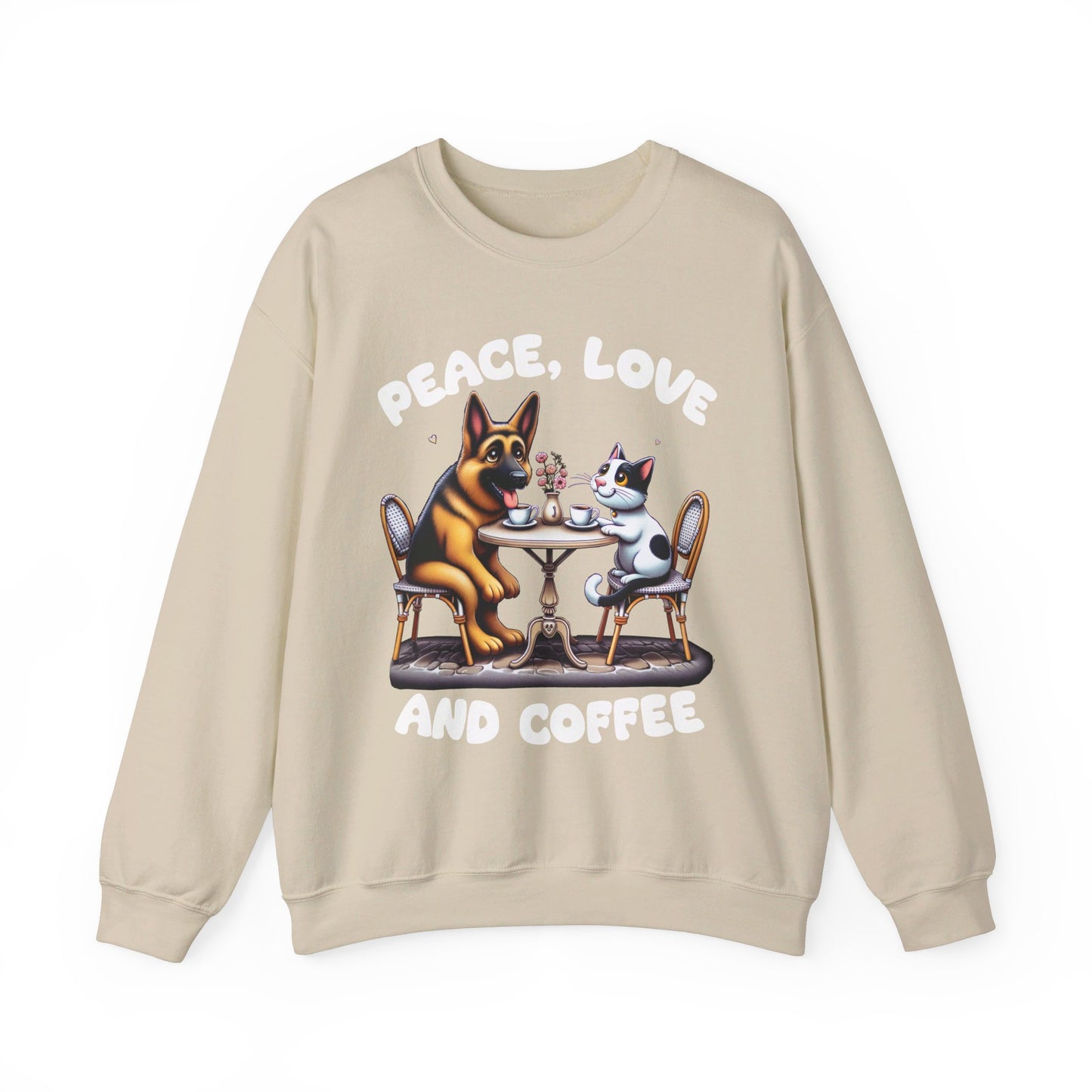 Peace, Love, and Coffee Sweatshirt (10 colors) (German Shepherd)