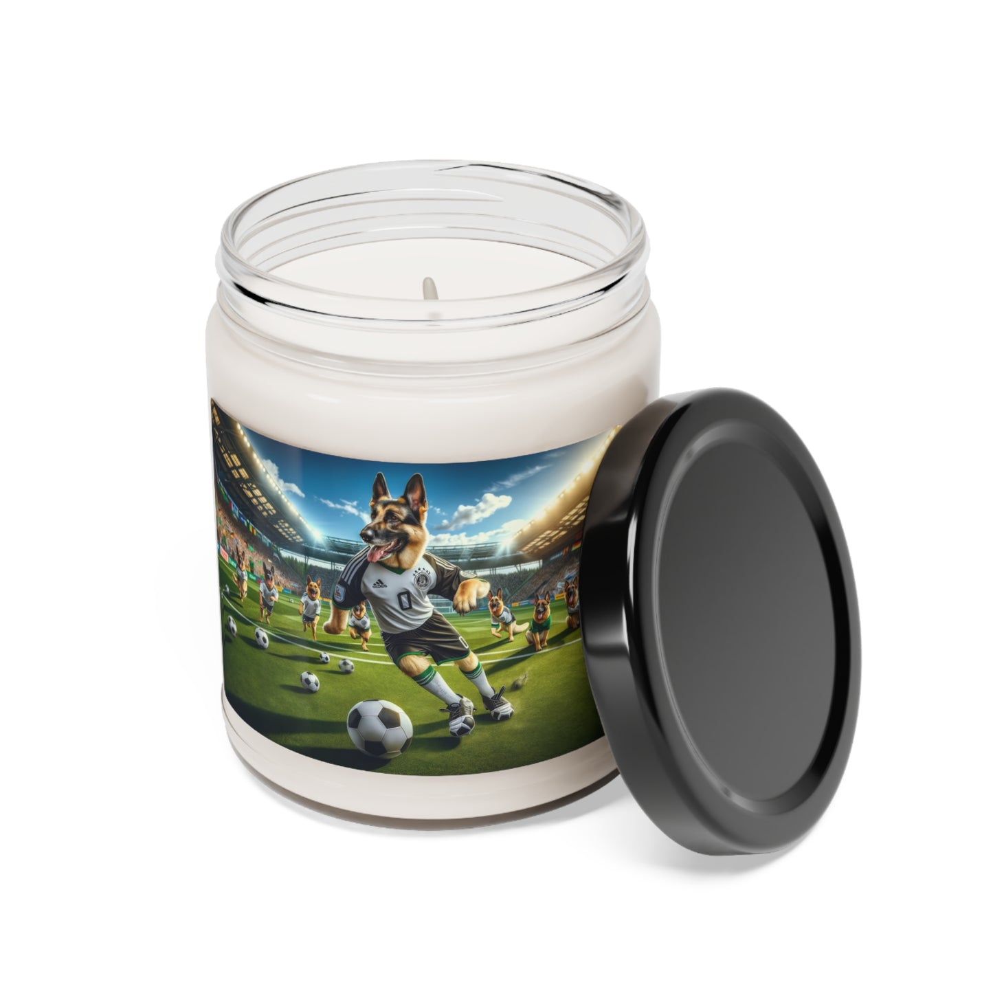 German Shepherd Playing Soccer Scented Soy Candle, 9oz