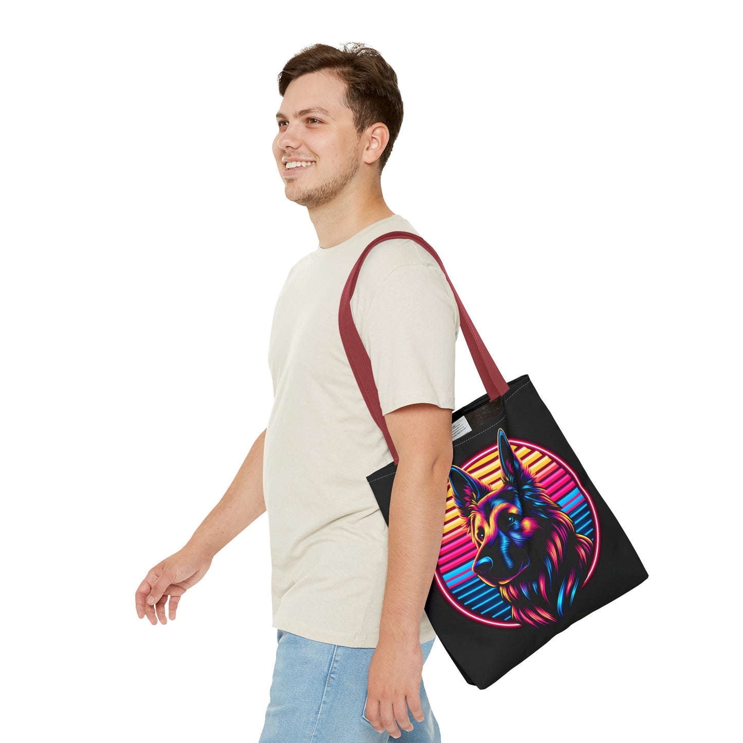 Retro wave and concept art German Shepherd Tote Bag