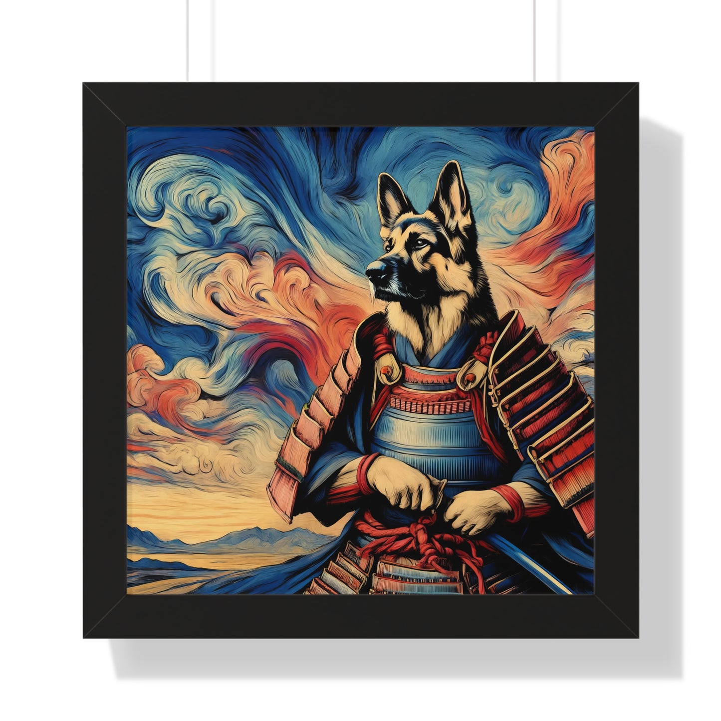 Samurai German Shepherd Framed Poster Painting 16x16