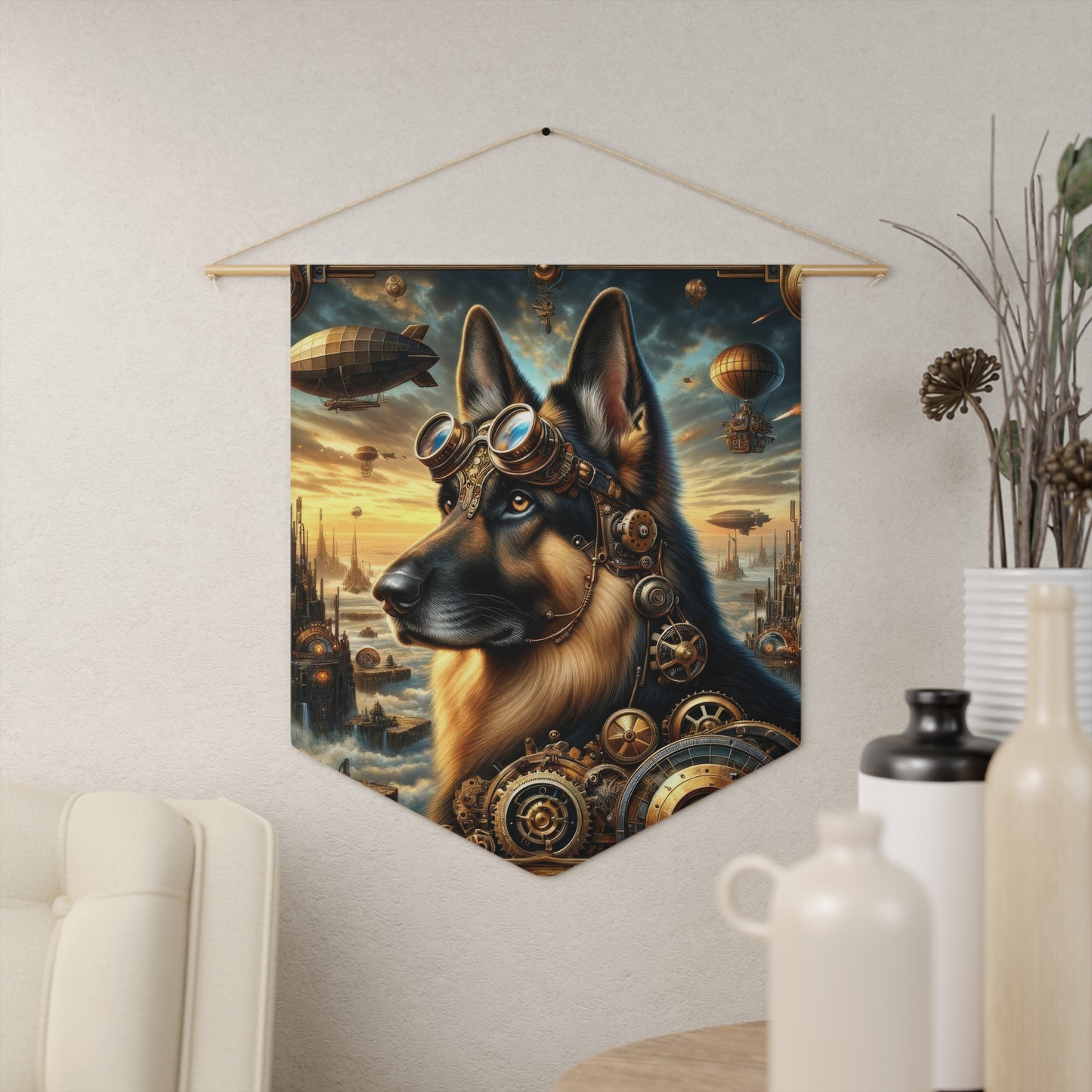 Steampunk Fantasy German Shepherd Pennant