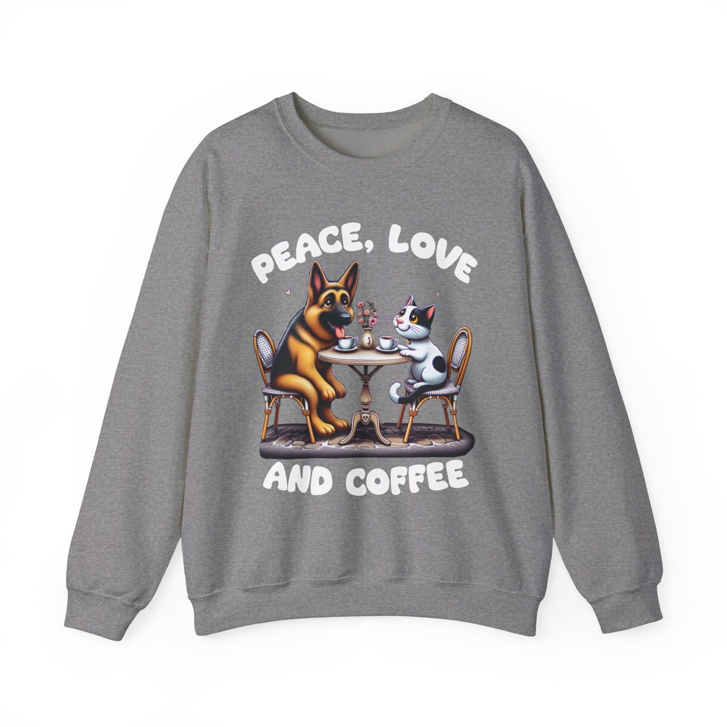 Peace, Love, and Coffee Sweatshirt (10 colors) (German Shepherd)