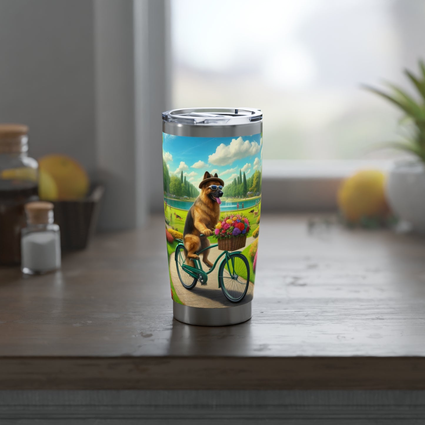 German Shepherd Riding a Bicycle 20oz Tumbler