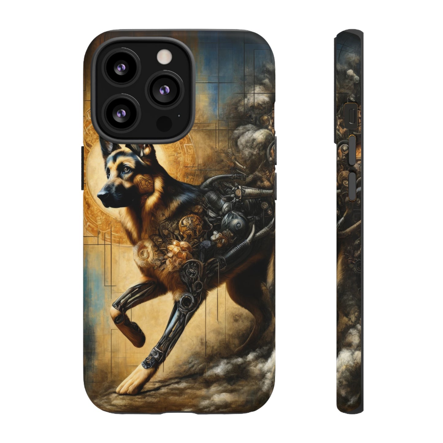 Byzantine, charcoal, and cybernetic German Shepherd Phone Case