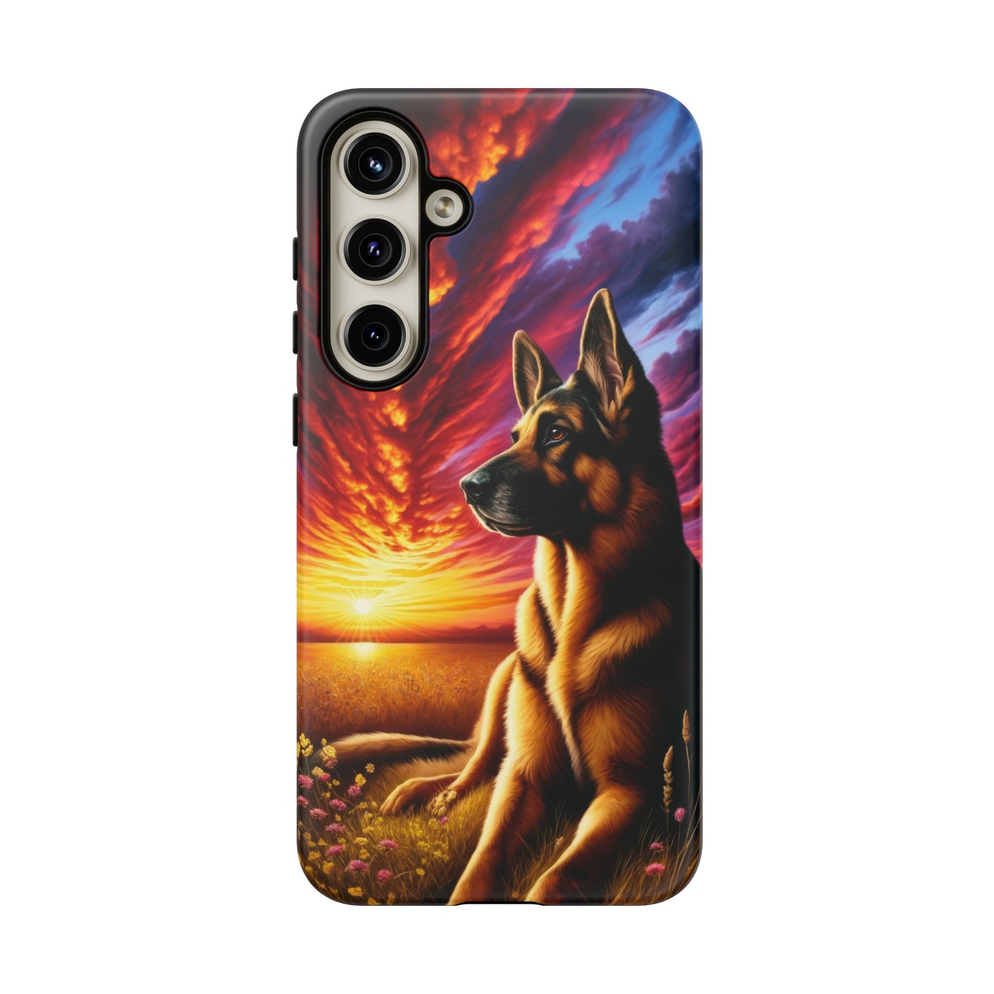 German Shepherd Watching a Sunset Phone Case