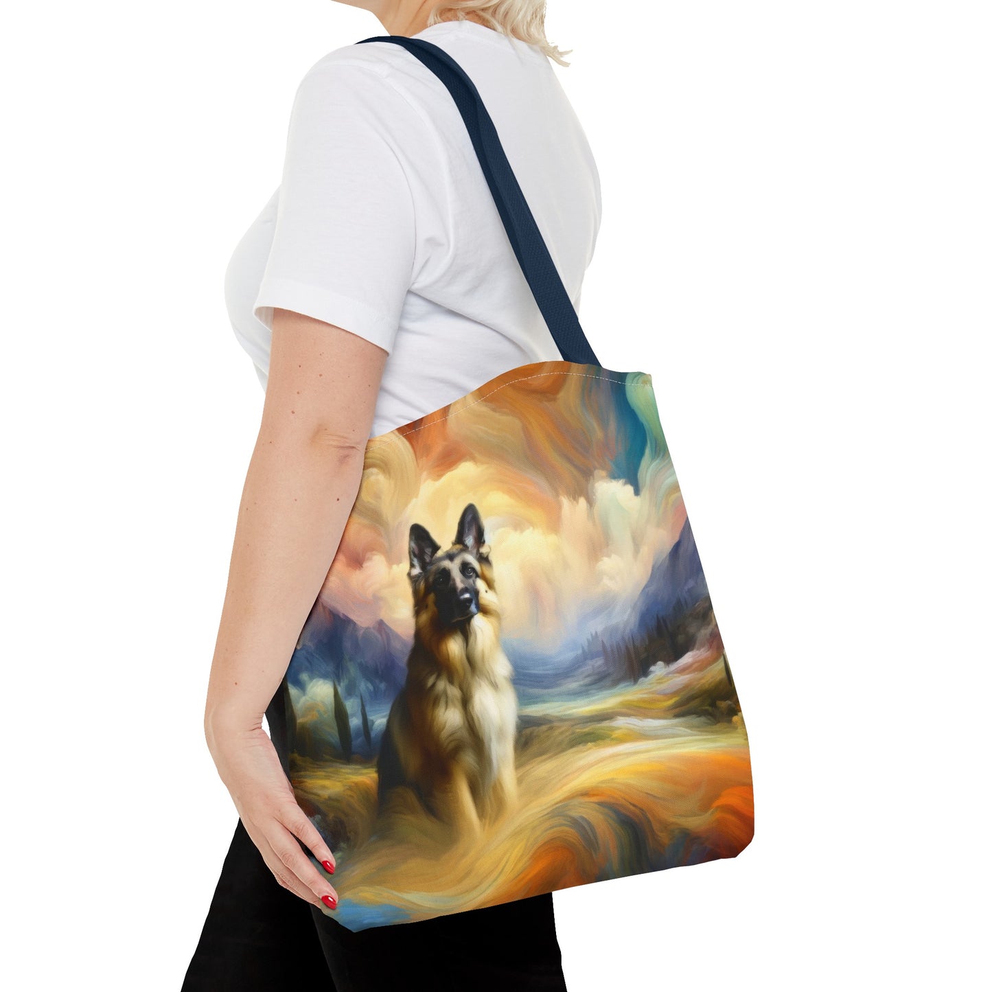 German Shepherd in an impressionist and surreal landscape Tote Bag