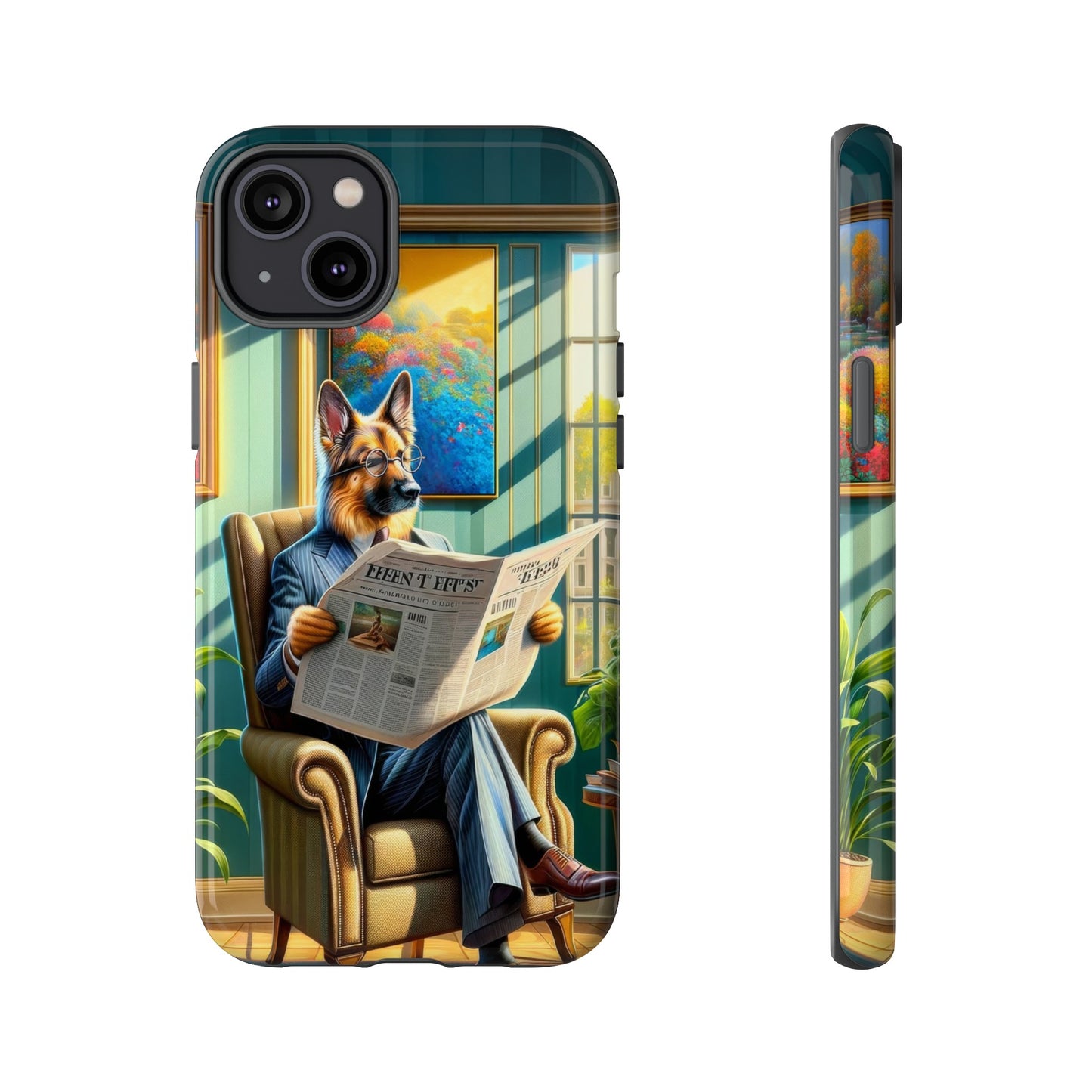 German Shepherd Reading a Newspaper Phone Case