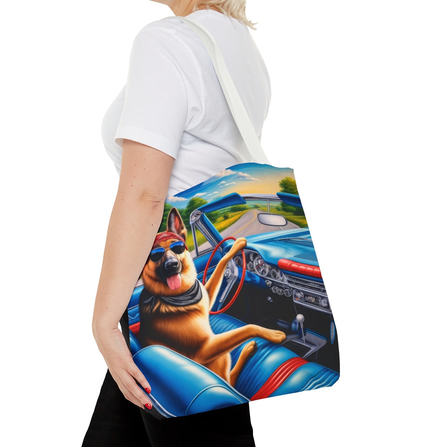 German Shepherd Driving a Car Tote Bag